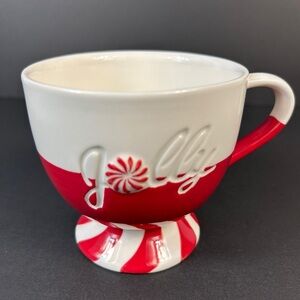 Starbucks 2007 Holiday "Jolly" Mug Vintage R/W Peppermint Pedestal Cup 14oz